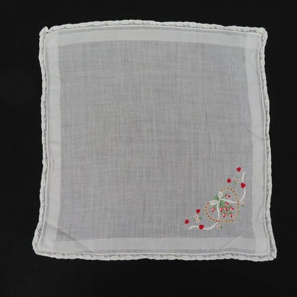 VTG Handmade Embroidered Hearts Rose Flowers Floral Heart Handkerchief Hankie - Picture 4 of 8